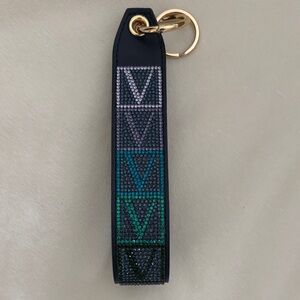 Victoria Secret Navy leather keychain wristlet - with Gem Detail